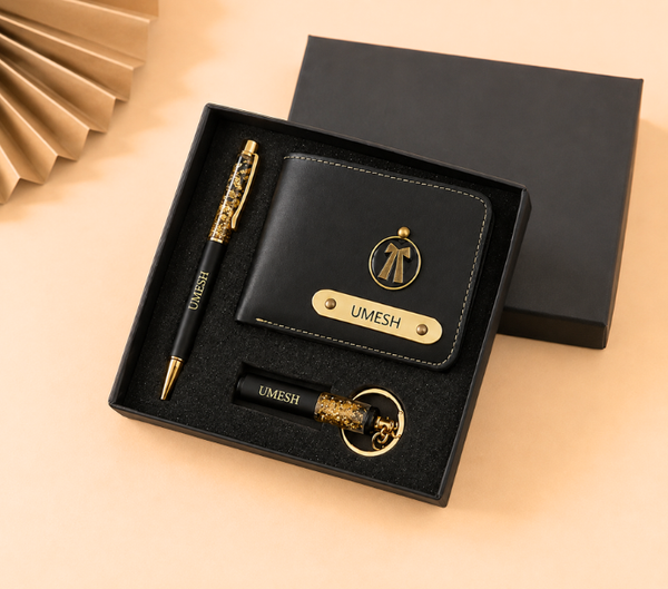 Personalized Men's Gift Hamper Set – Wallet, Pen & Keychain