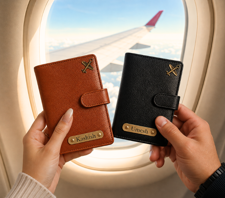 Personalized Passport Cover – Custom Name Travel Accessory, Brown & Black