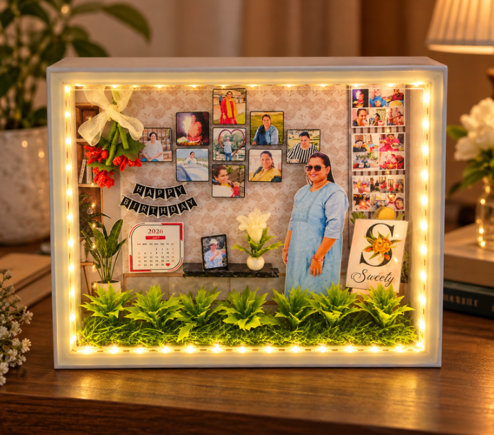 Personalized Birthday Memory Shadow Box – Photo Collage LED Display Frame