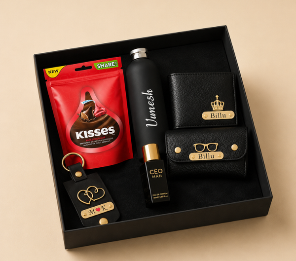 Personalized Gift Hamper Set – Wallet, Bottle, Keychain & Eyewear Case