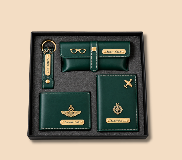 Personalized Travel Essentials Gift Set – Wallet, Keychain, Passport Cover & Sunglasses Case