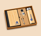 Premium Bamboo Corporate Gift Set with Notebook, Bottle, Pen & Keychain