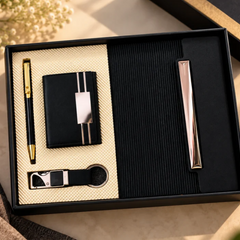 Premium Black Executive Gift Set with Notebook, Pen, Keychain & Organizer