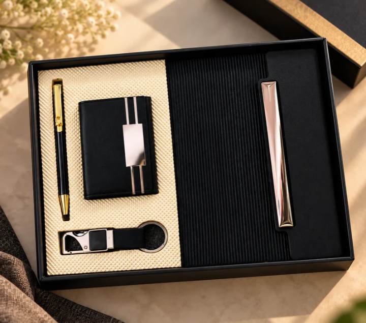 Premium Black Executive Gift Set with Notebook, Pen, Keychain & Organizer