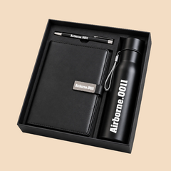 Premium Black Notebook & Insulated Bottle Gift Set with Personalized Pen