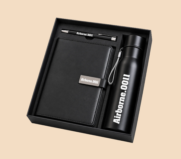 Premium Black Notebook & Insulated Bottle Gift Set with Personalized Pen