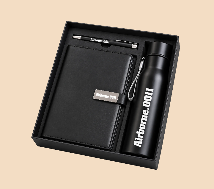 Premium Black Notebook & Insulated Bottle Gift Set with Personalized Pen