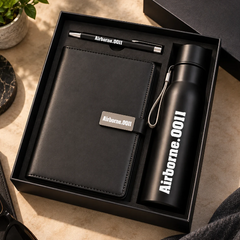Premium Black Notebook & Insulated Bottle Gift Set with Personalized Pen