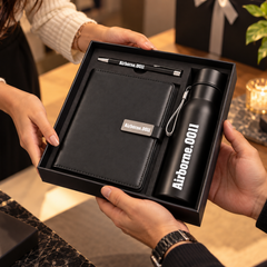 Premium Black Notebook & Insulated Bottle Gift Set with Personalized Pen