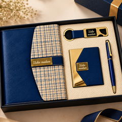 Premium Blue Executive Gift Set with Notebook, Pen, Card Holder & Keychain