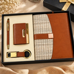 Premium Brown Executive Gift Set with Notebook, Pen, Card Holder & Keychain