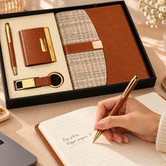 Premium Brown Executive Gift Set with Notebook, Pen, Card Holder & Keychain