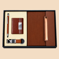 Premium Brown Executive Gift Set with Notebook, Pen, Keychain & Organizer