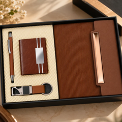 Premium Brown Executive Gift Set with Notebook, Pen, Keychain & Organizer