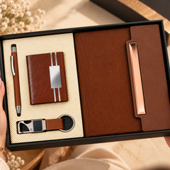Premium Brown Executive Gift Set with Notebook, Pen, Keychain & Organizer