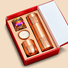 Premium Copper Diwali Gift Set with Bottle, Glasses, Candle & Decorative Jar