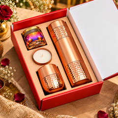 Premium Copper Diwali Gift Set with Bottle, Glasses, Candle & Decorative Jar