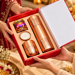 Premium Copper Diwali Gift Set with Bottle, Glasses, Candle & Decorative Jar