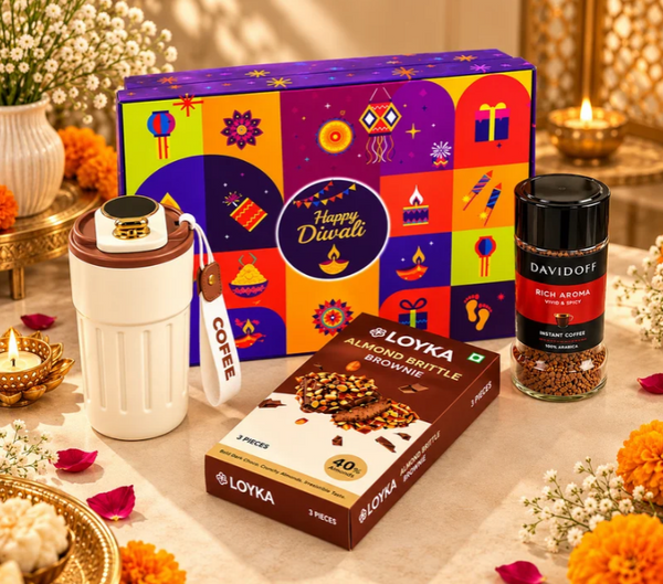 Premium Diwali Gift Hamper with Coffee, Travel Mug & Almond Brittle