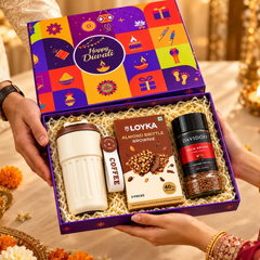 Premium Diwali Gift Hamper with Coffee, Travel Mug & Almond Brittle