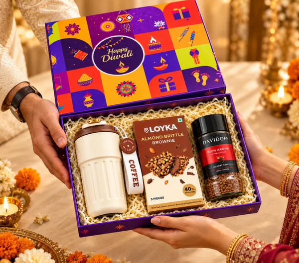 Premium Diwali Gift Hamper with Coffee, Travel Mug & Almond Brittle