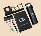 Premium Personalized Executive Gift Set with A5 Notebook, Thermos Bottle, Pen, Keychain & Desk Clock