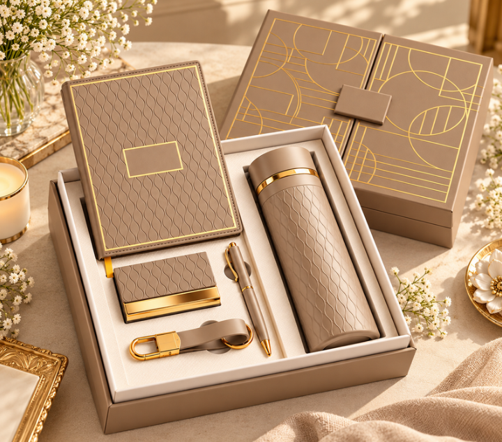 Premium Personalized Executive Gift Set with Notebook, Thermal Bottle, Pen, Card Holder & Keychain