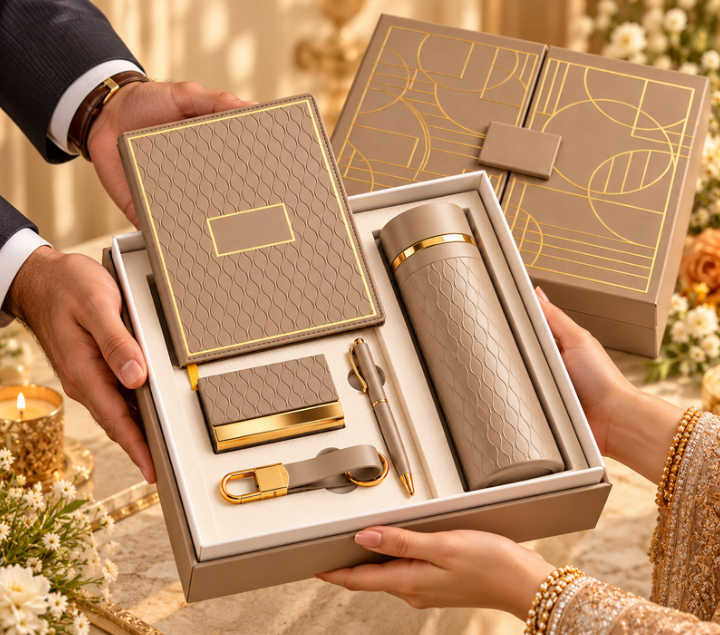 Premium Personalized Executive Gift Set with Notebook, Thermal Bottle, Pen, Card Holder & Keychain