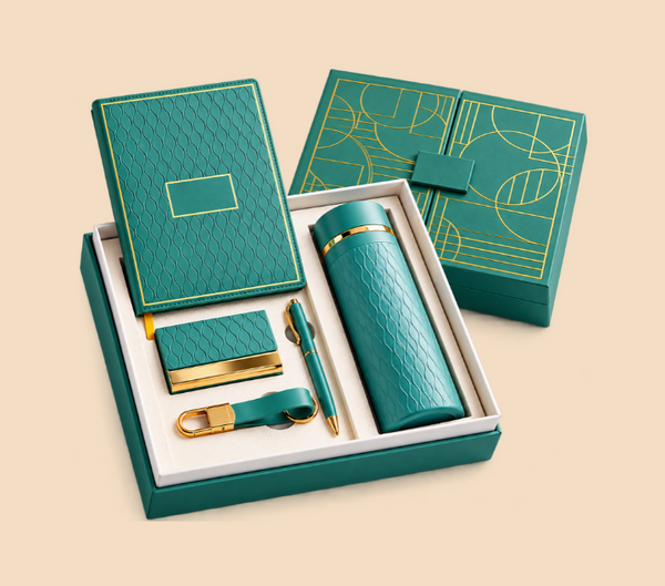 Premium Personalized Executive Gift Set with Notebook, Thermal Bottle, Pen, Card Holder & Keychain