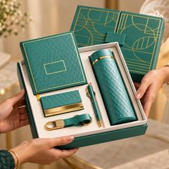 Premium Personalized Executive Gift Set with Notebook, Thermal Bottle, Pen, Card Holder & Keychain