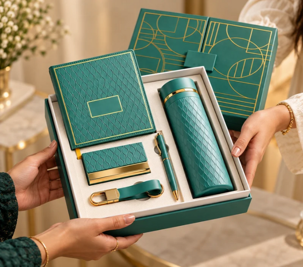 Premium Personalized Executive Gift Set with Notebook, Thermal Bottle, Pen, Card Holder & Keychain