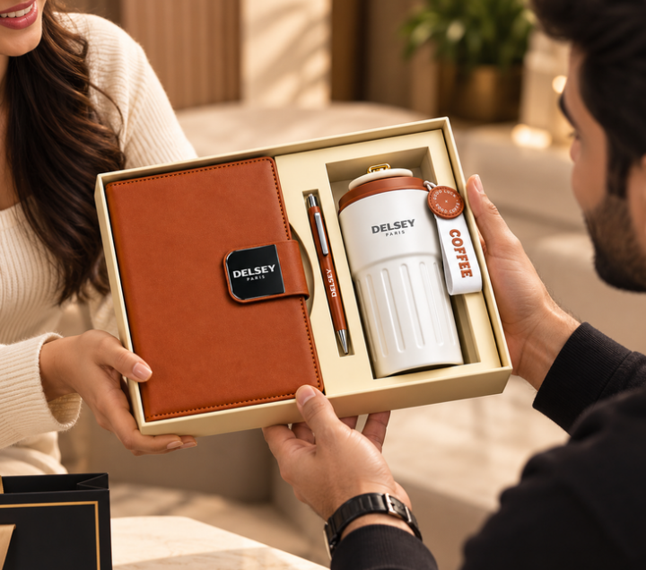 Premium Executive Coffee Gift Set with Thermal PU Notebook & Temperature Display Flask – 460ml