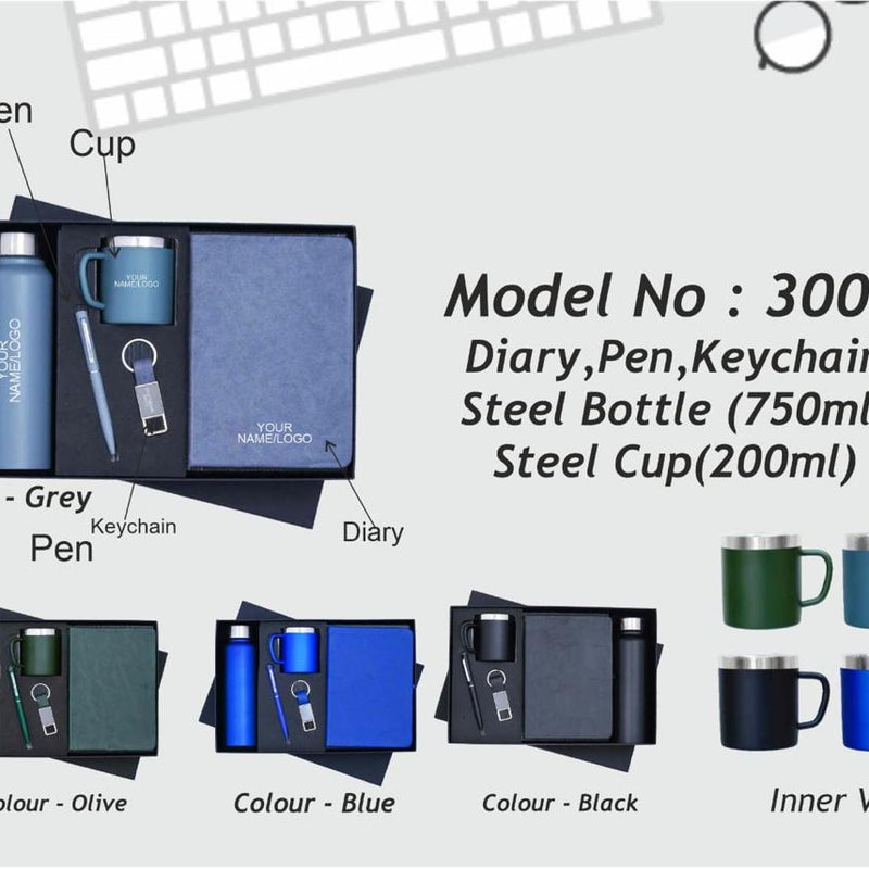 Premium 5-Piece Corporate Gift Set with Diary, Pen, Keychain, Steel Bottle & Cup