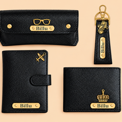 Personalized Premium Leather Accessories Gift Set – Wallet, Sunglasses Case, Card Holder & Keychain