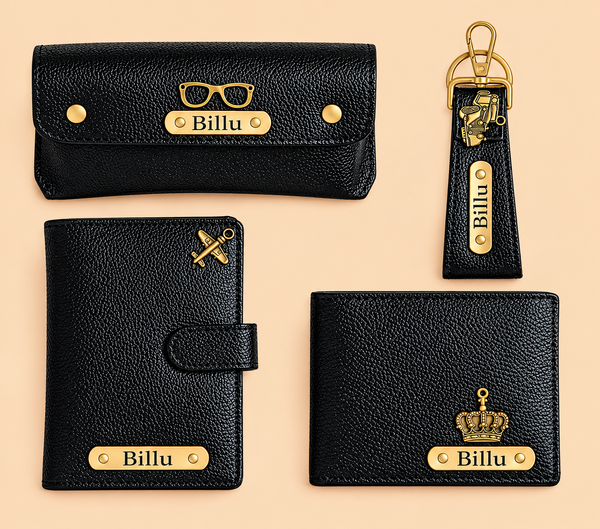 Personalized Premium Leather Accessories Gift Set – Wallet, Sunglasses Case, Card Holder & Keychain