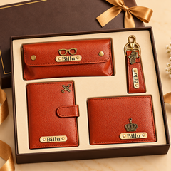 Personalized Premium Leather Accessories Gift Set – Wallet, Sunglasses Case, Card Holder & Keychain